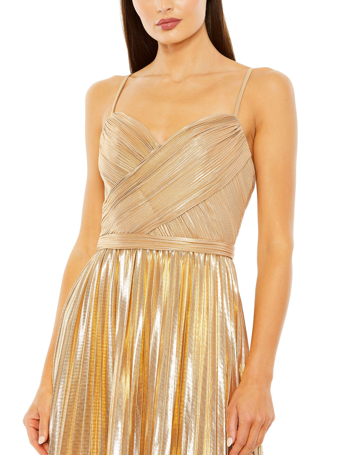 Mac Duggal 27489 Long Metallic Pleated Formal Prom Dress