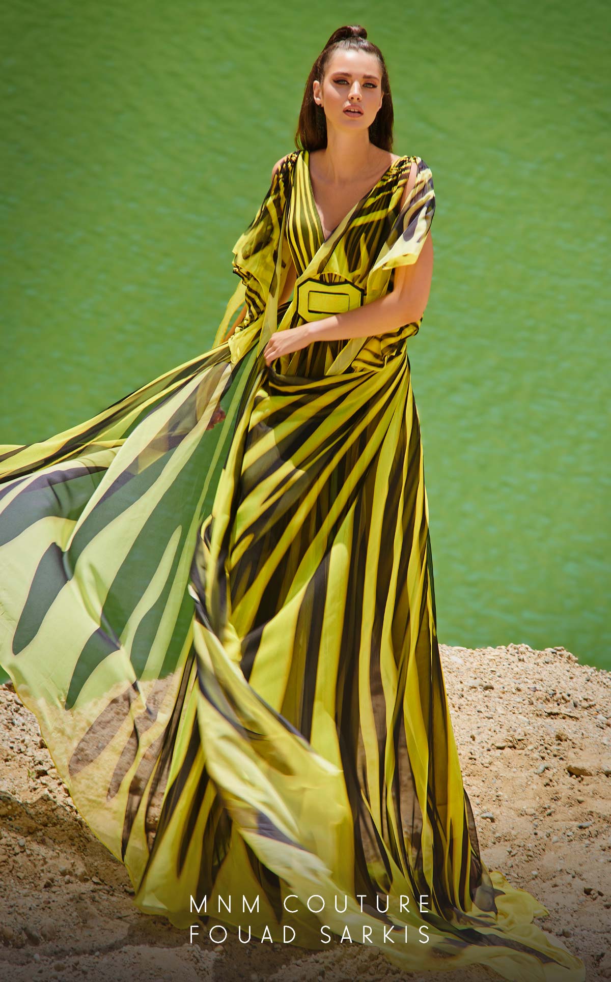 V-Neck Floor-Length Chiffon Formal A-Line MNM Couture 2748
