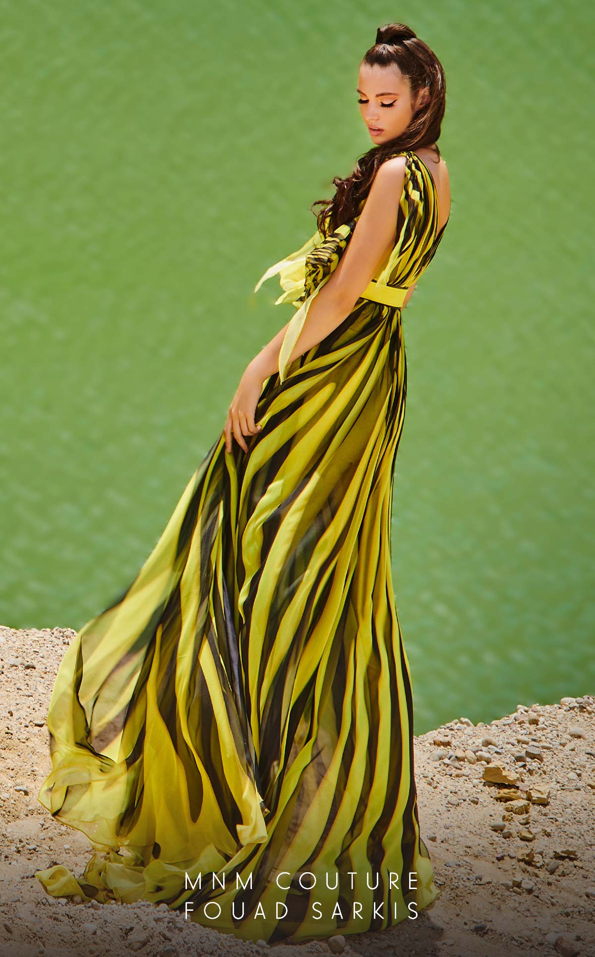 V-Neck Floor-Length Chiffon Formal A-Line MNM Couture 2748