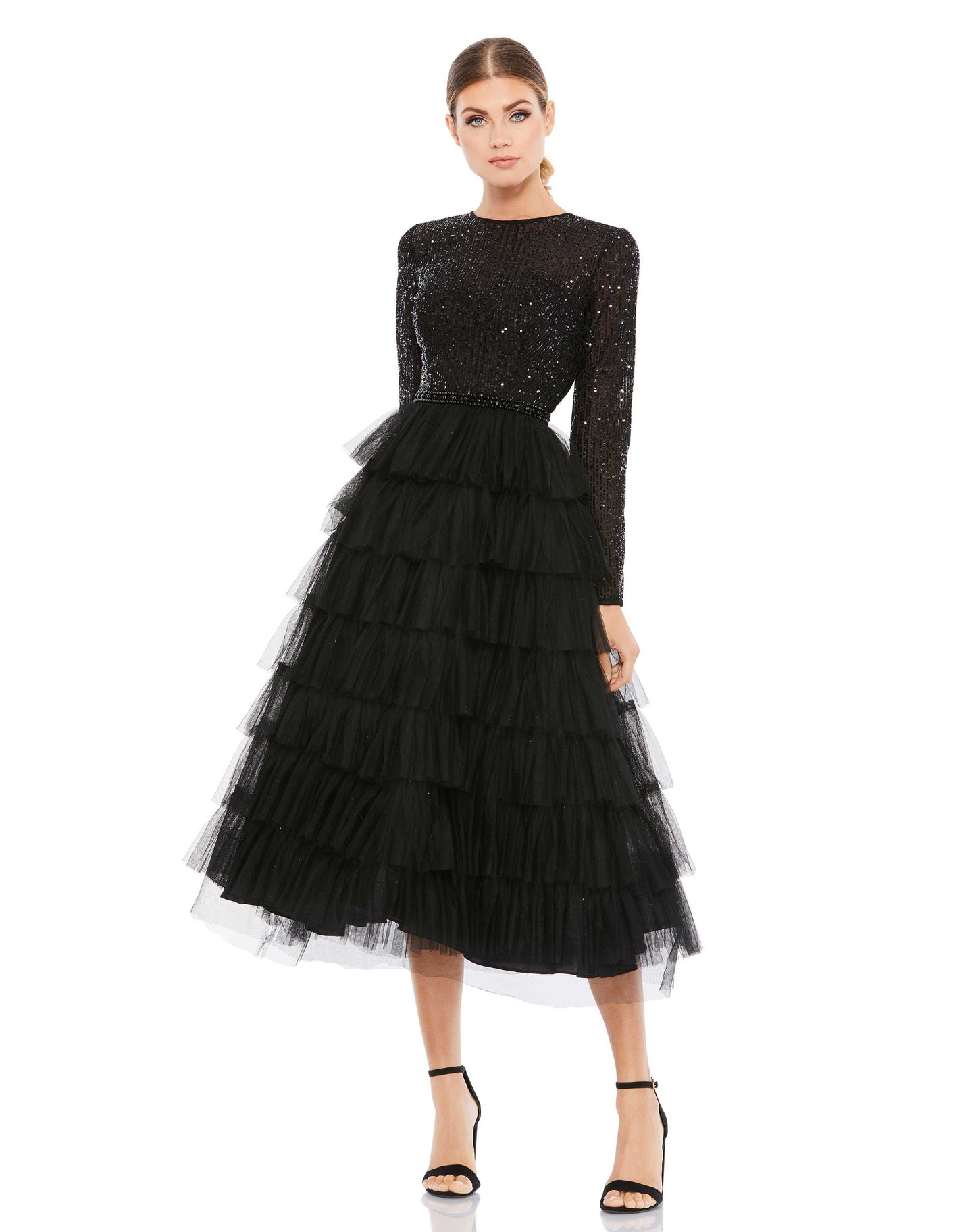 Cocktail Dresses Ruffle Tiered Short Midi Dress Black