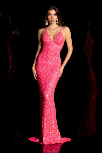 Prom Dresses Prom Fitted Sequin Formal Long Dress Bright Pink