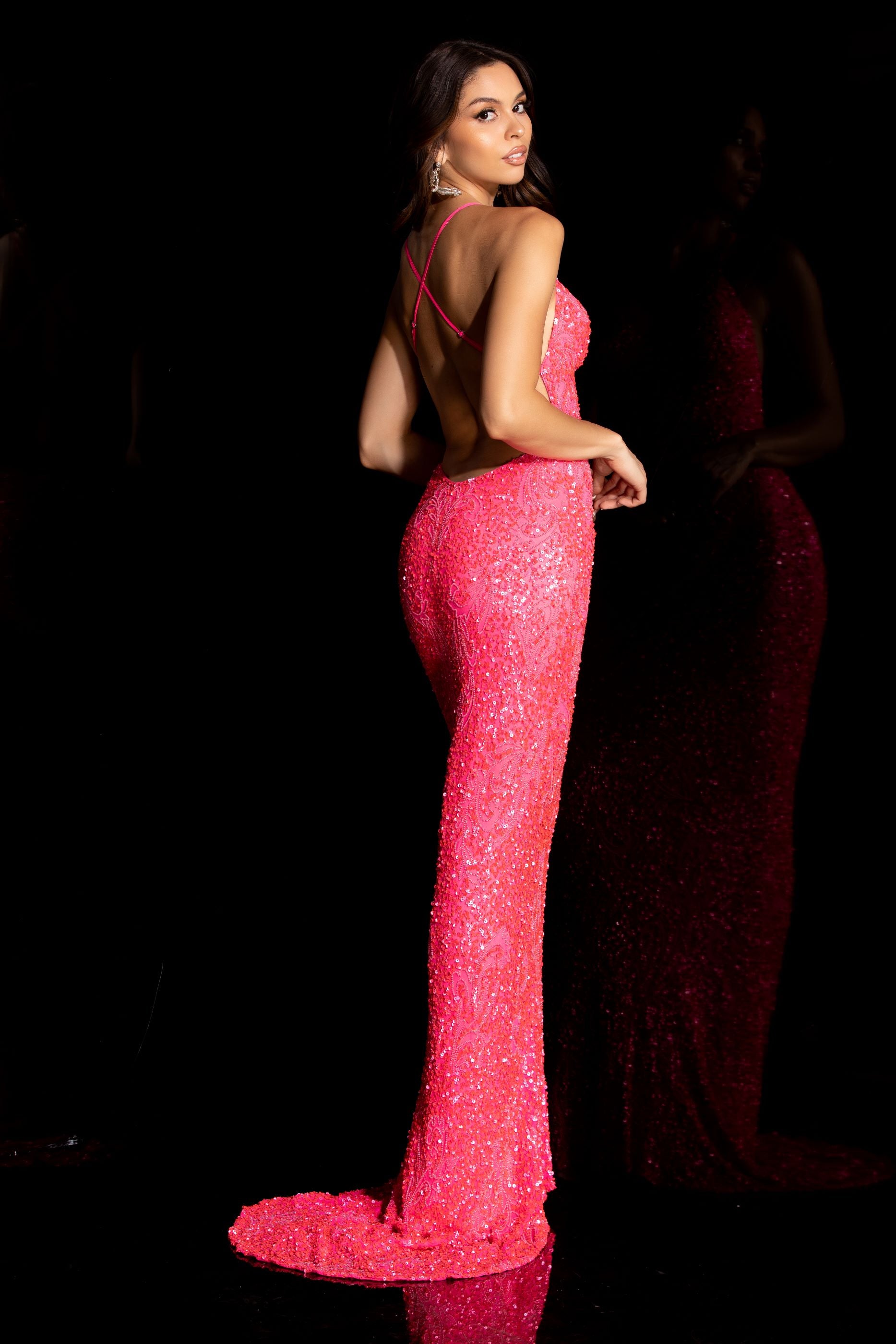 Prom Dresses Prom Fitted Sequin Formal Long Dress Bright Pink