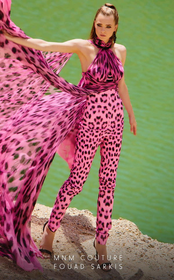 MNM Couture 2750 Fitted Long Overskirt Printed Formal Jumpsuit