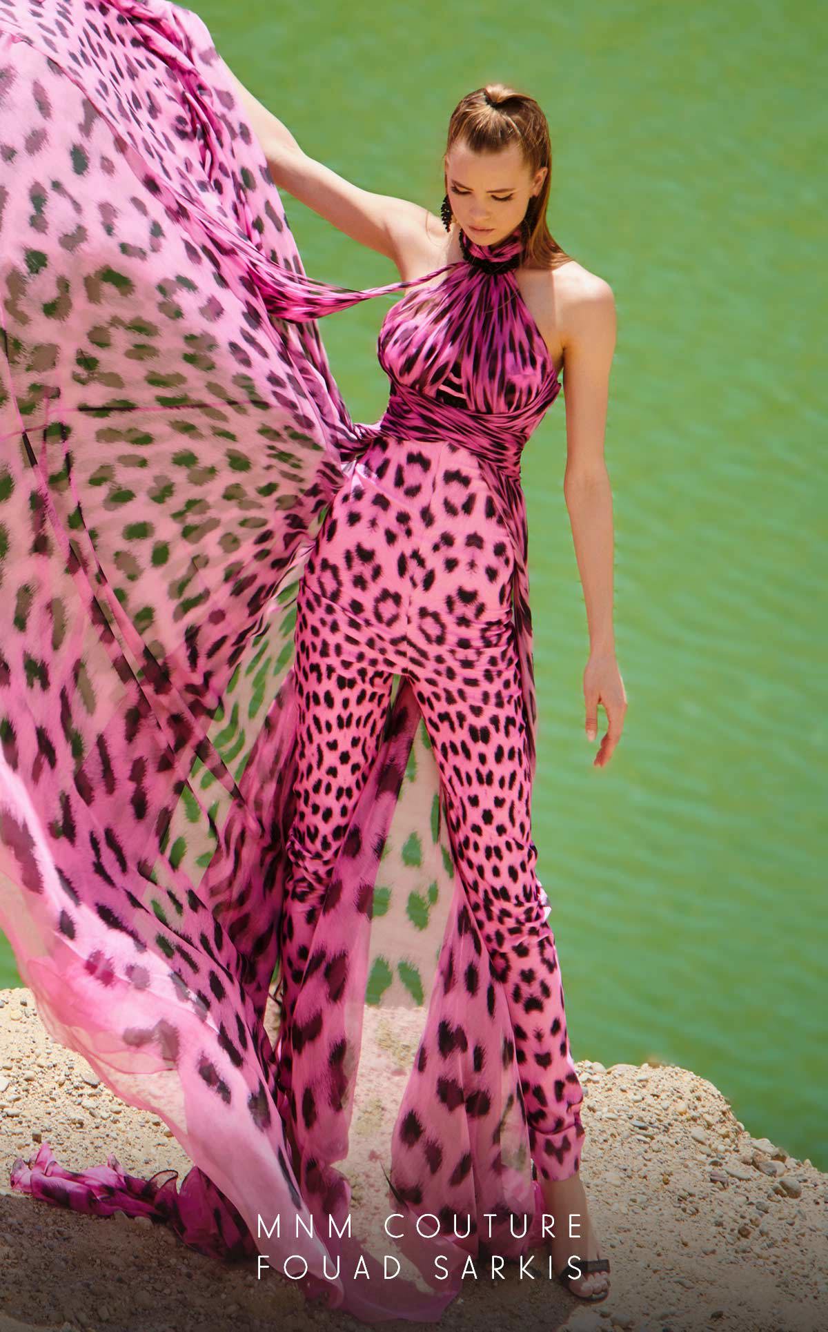 MNM Couture 2750 Fitted Long Overskirt Printed Formal Jumpsuit