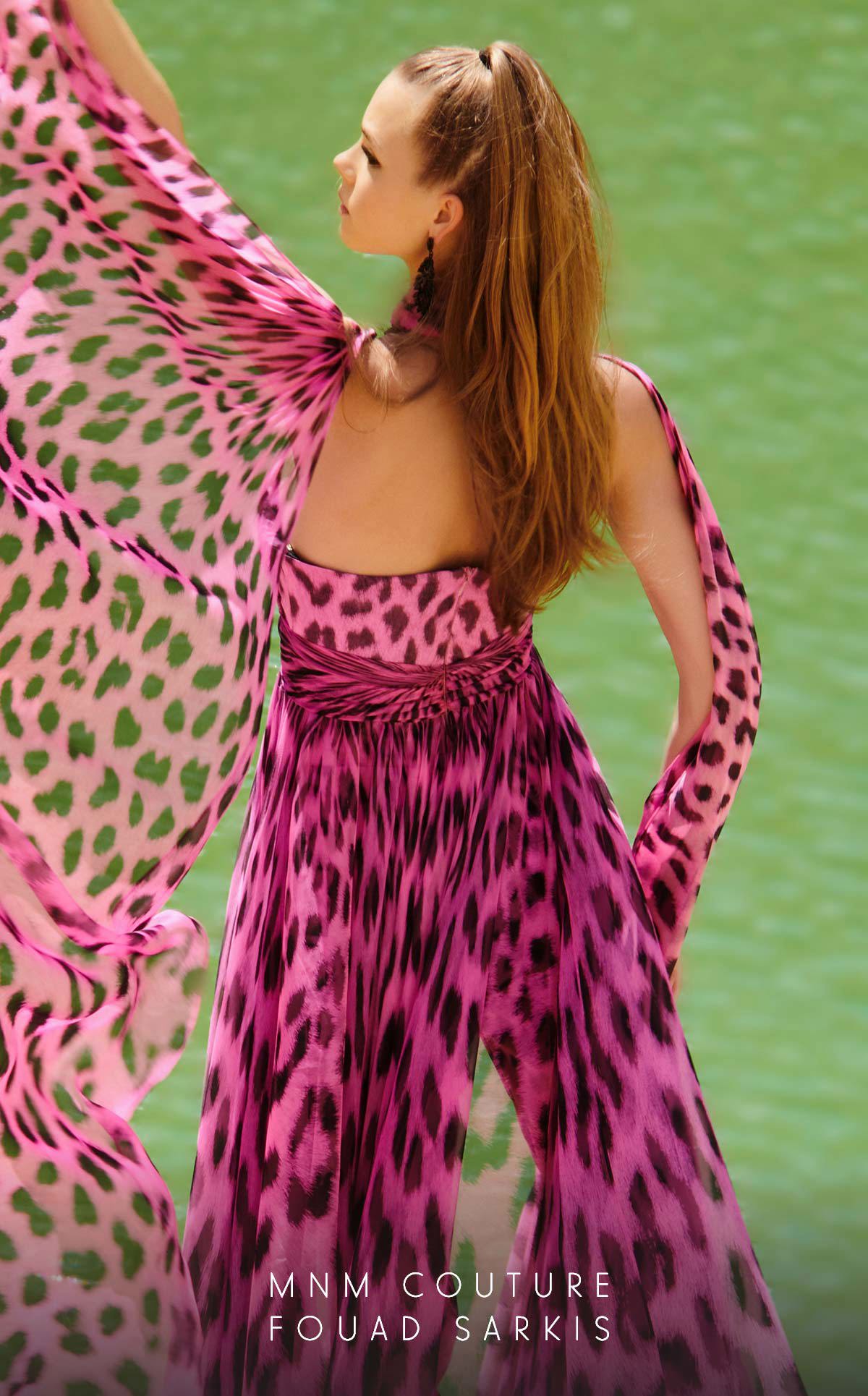 MNM Couture 2750 Fitted Long Overskirt Printed Formal Jumpsuit