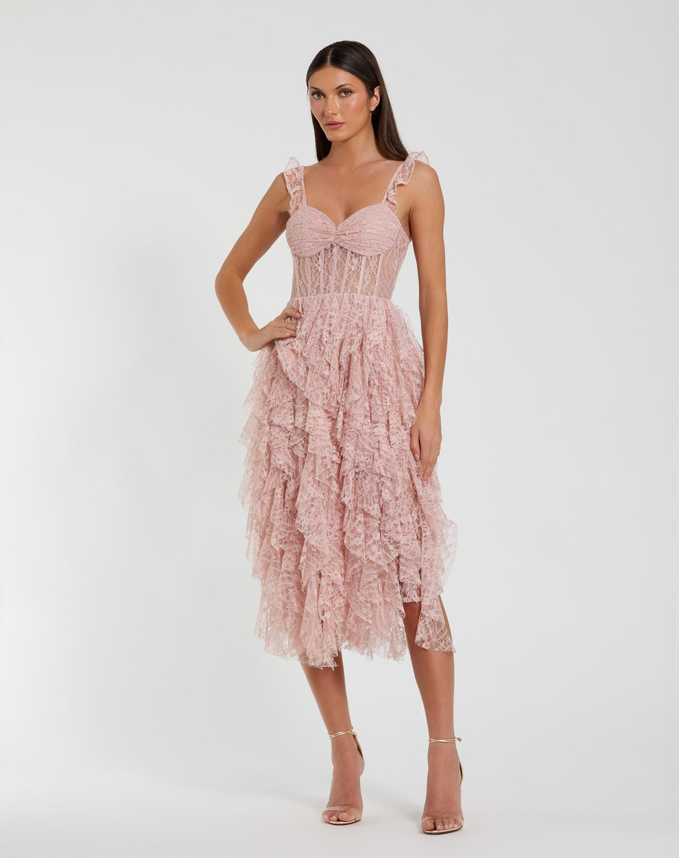 Cocktail Dresses Short Midi Ruffle Lace Cocktail Dress Mac Duggal 27529 Blush