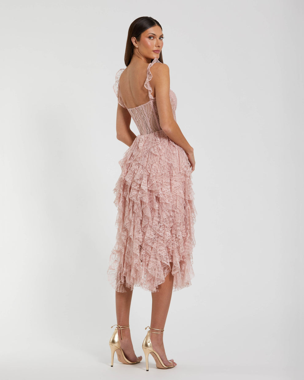 Cocktail Dresses Short Midi Ruffle Lace Cocktail Dress Mac Duggal 27529 Blush