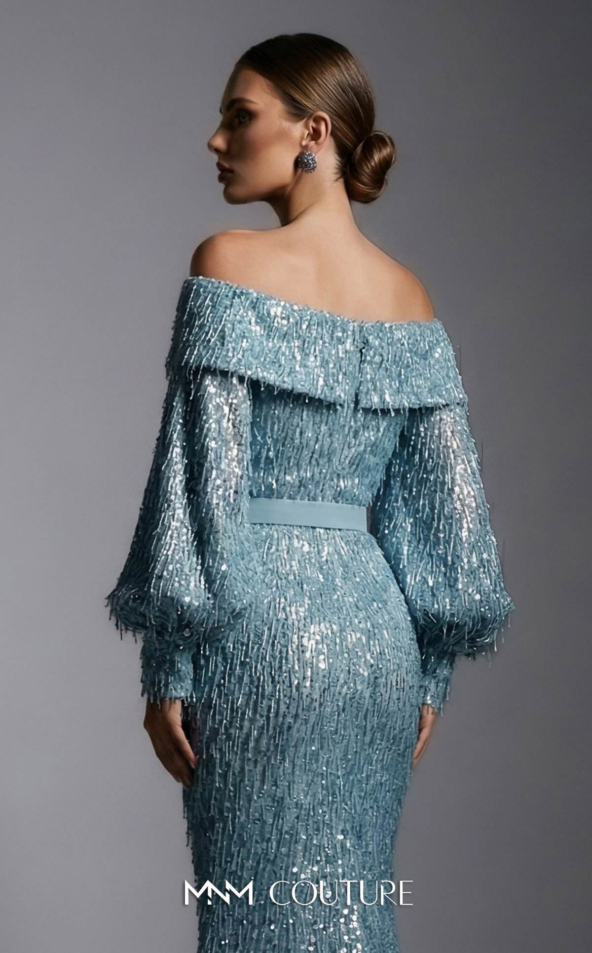 Off-the-Shoulder Floor-Length Sequin Formal Mermaid MNM Couture 2752A