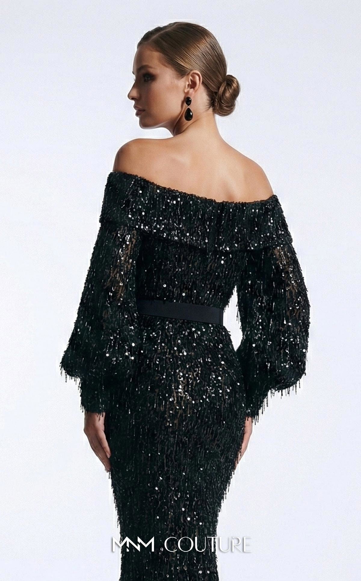 Off-the-Shoulder Floor-Length Sequin Formal Mermaid MNM Couture 2752A