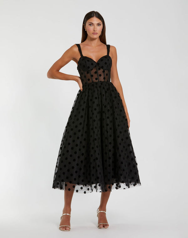 Polka Dot Tea Length Dress A Line Mac Duggal 27539