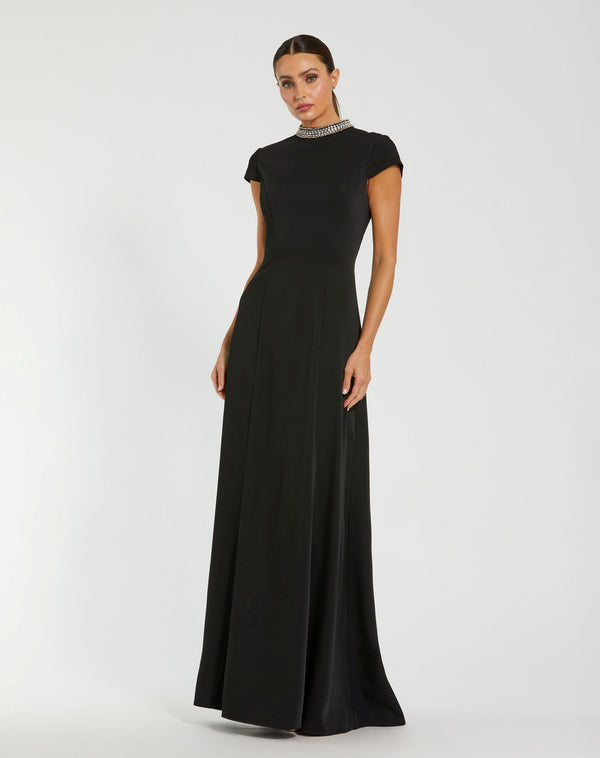 Crew/High-Neck Floor-Length Jersey Formal Sheath/Column Mac Duggal 27564