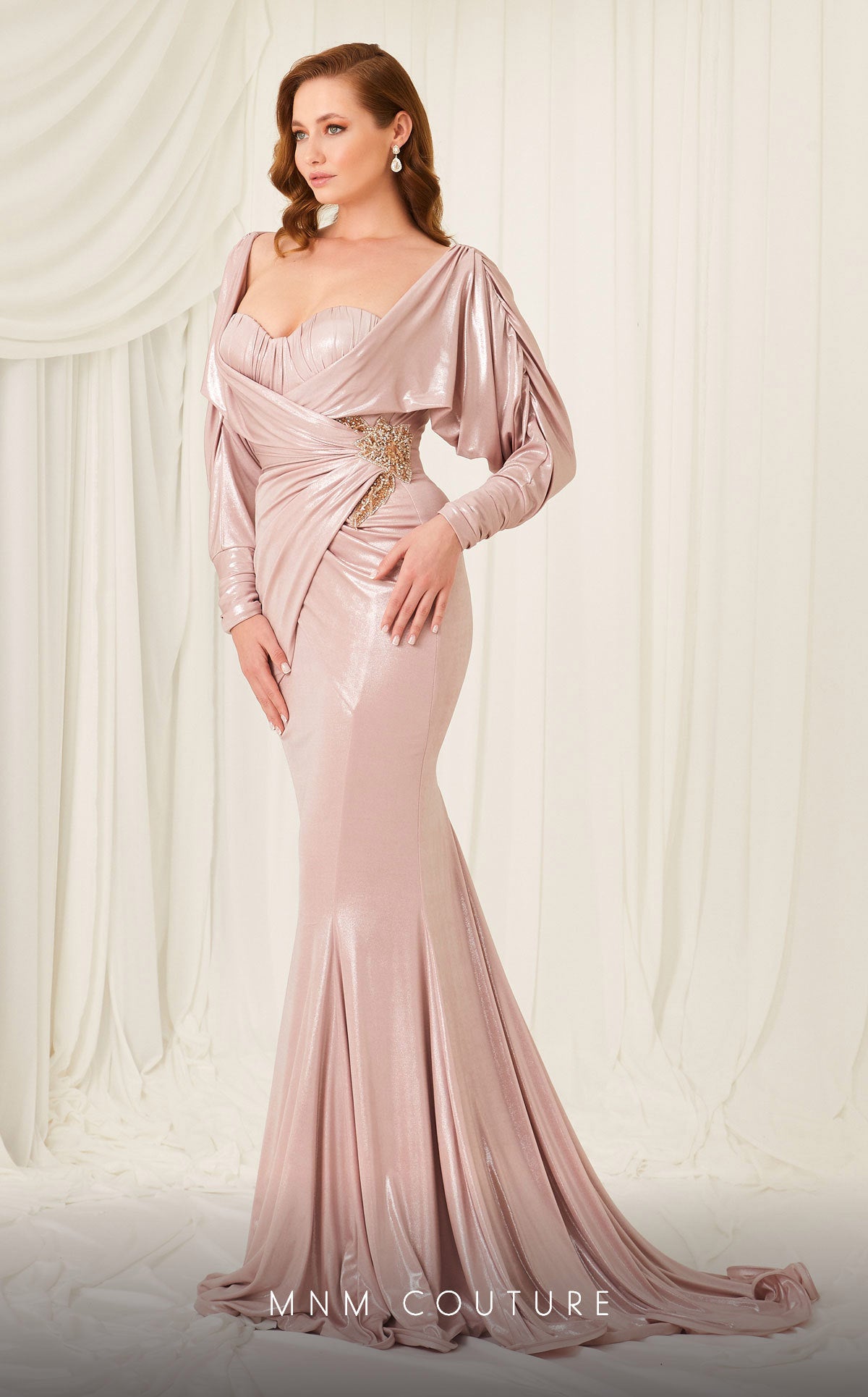 MNM Couture 2756 Long Ruched Mermaid Formal Evening Dress