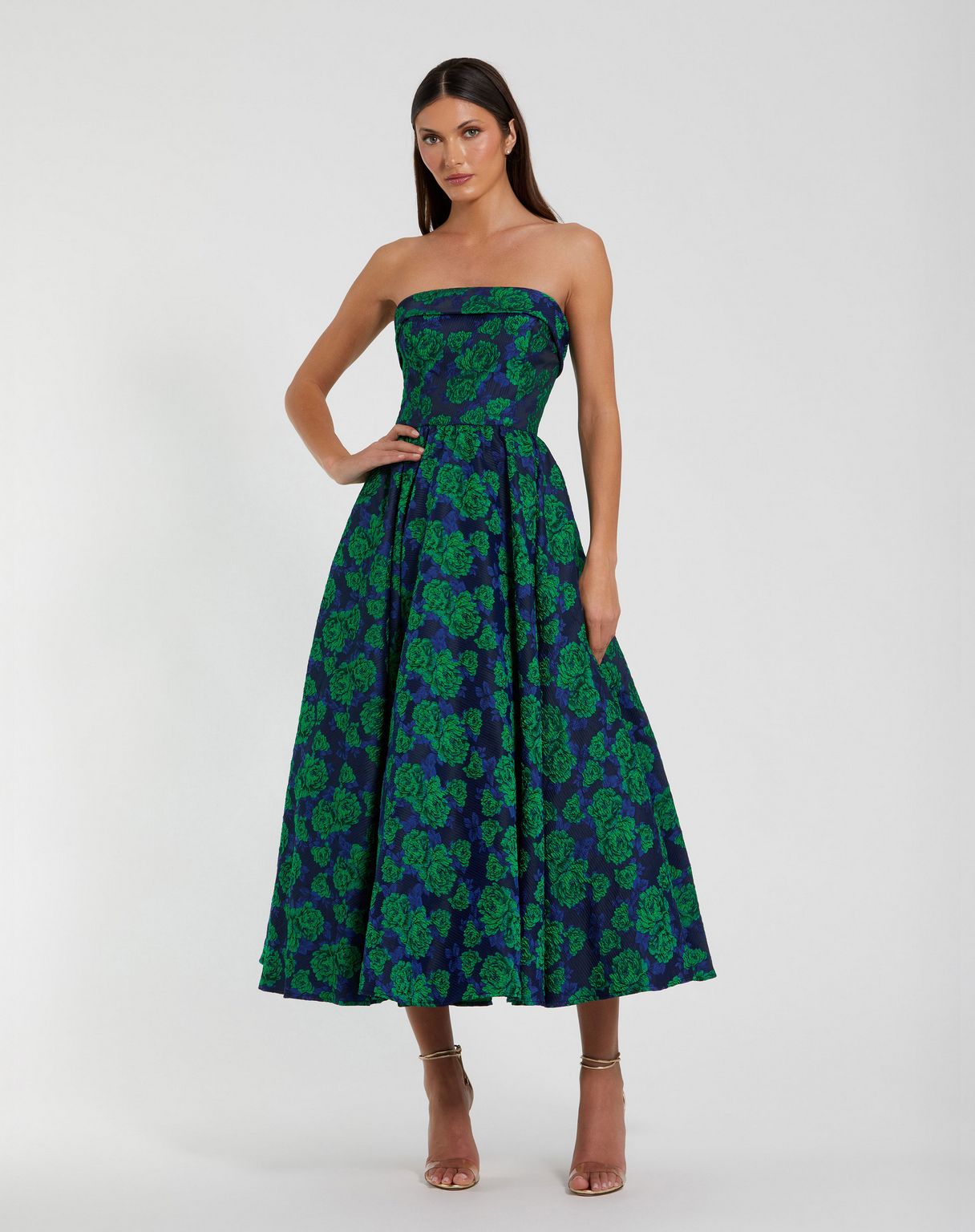 Mac Duggal 27594 A Line Floral Midi Cocktail Dress