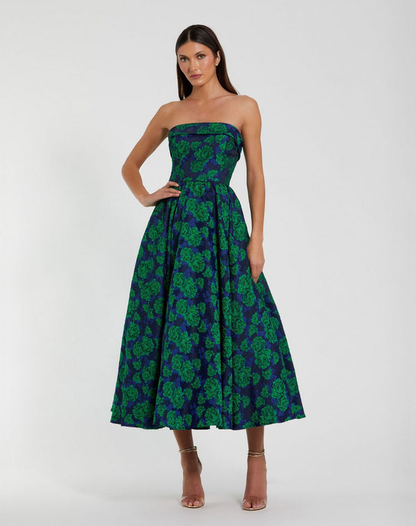 Floral Midi Cocktail Dress A Line Mac Duggal 27594