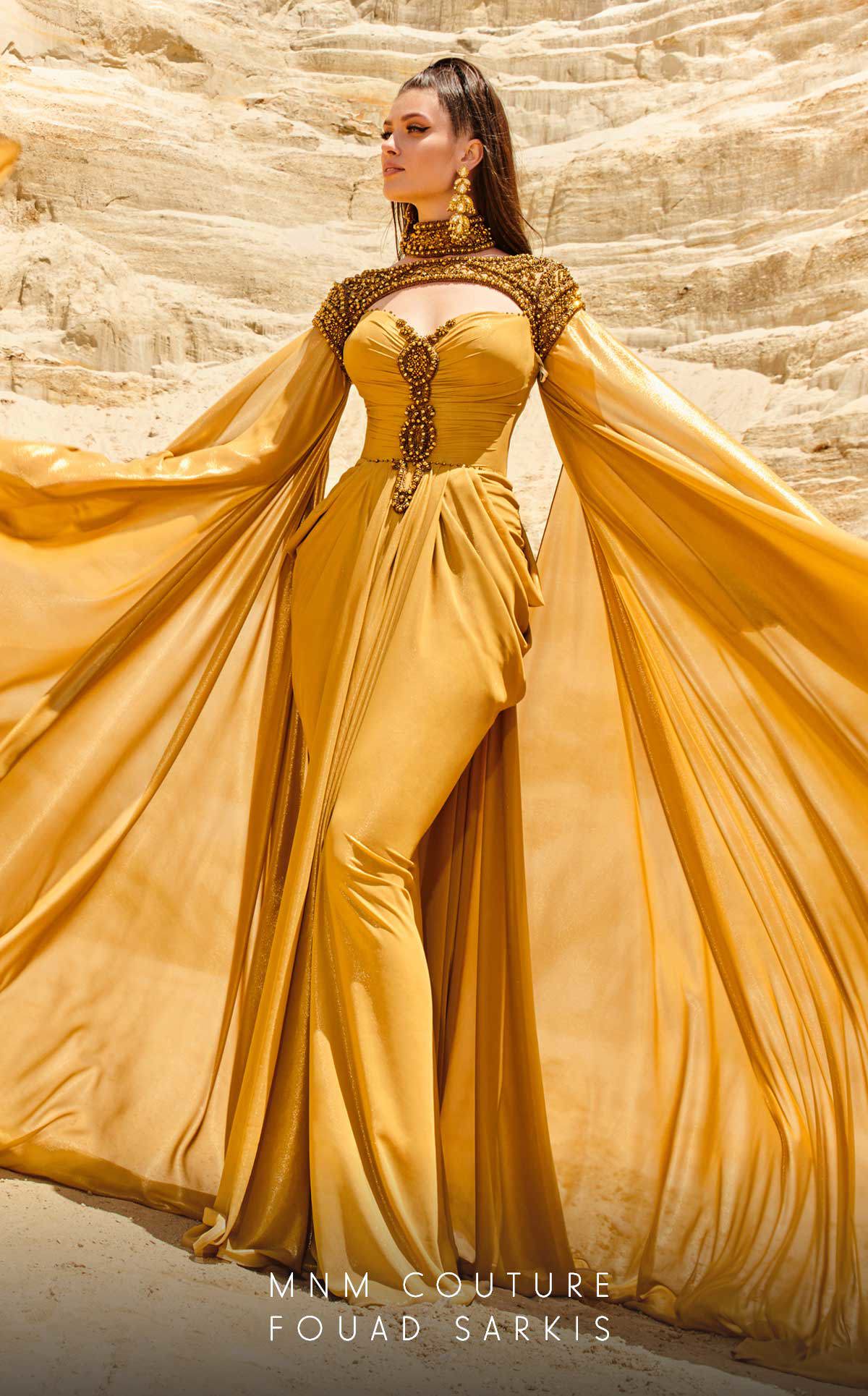 MNM Couture 2759 Fitted Long Metallic Slit Formal Evening Dress