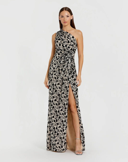 Formal Dresses Slit Long Formal Floral Velvet Sequin Formal Dress Champagne