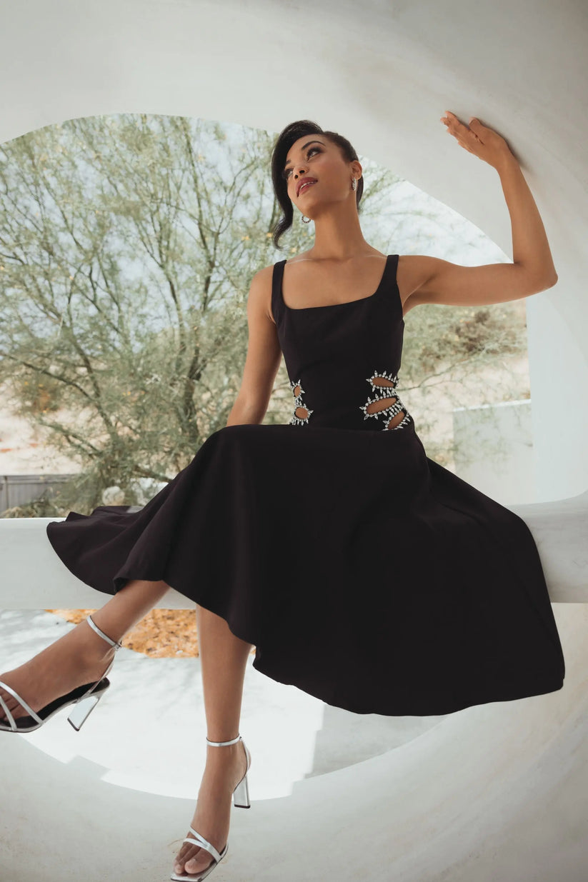 Cocktail Dresses Homecoming A Line Midi Cocktail Dress Black