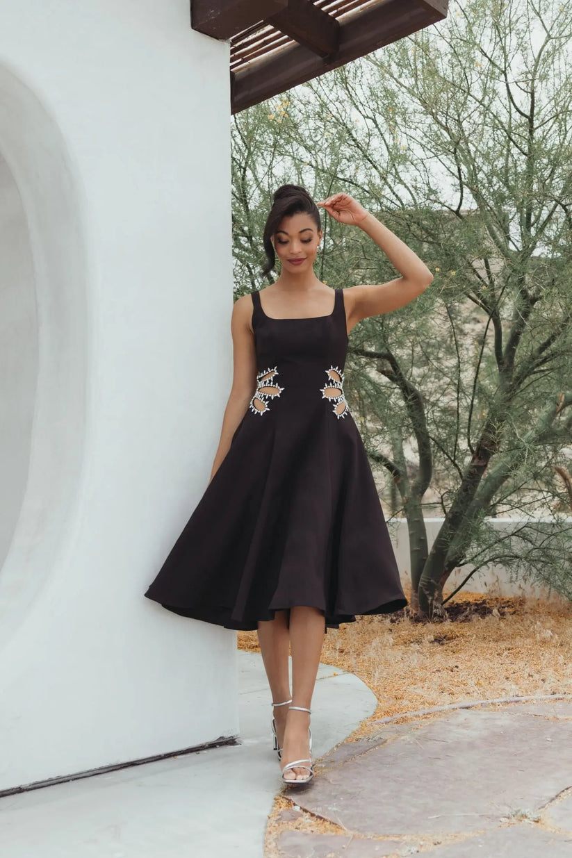 Cocktail Dresses Homecoming A Line Midi Cocktail Dress Black