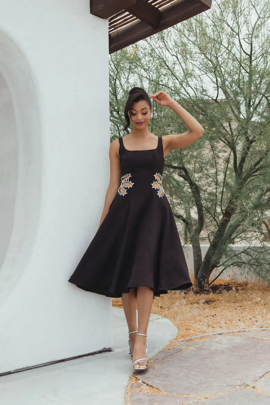 Cocktail Dresses Homecoming A Line Midi Cocktail Dress Black