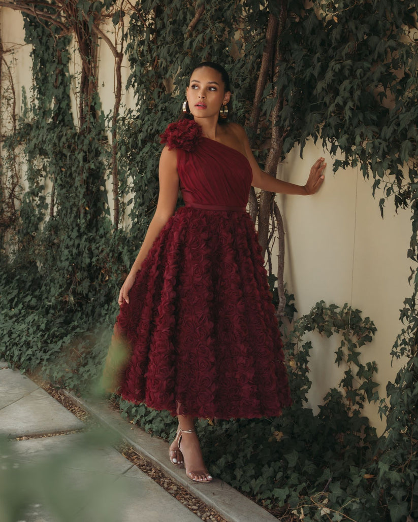 Cocktail Dresses A Line 3D Floral Applique Cocktail Dresses WINE