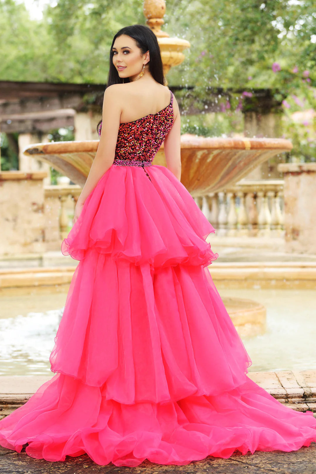 Prom Dresses Fitted Long Formal Overskirt Sequin Dress Iridescent Pink