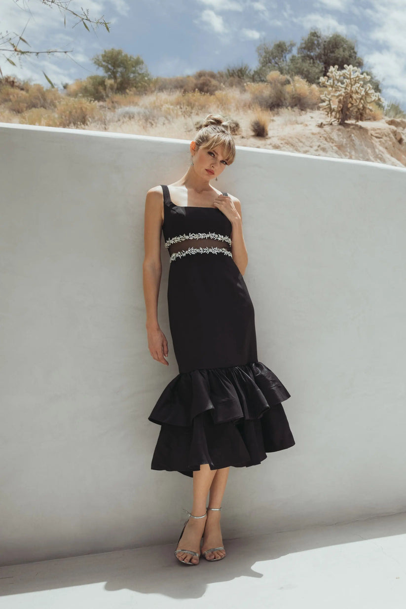 Cocktail Dresses Homecoming Short Ruffle Cocktail Midi Dress Black