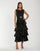 Coktail Dresses Beaded A Line Sequin Ruffle Midi Length Dress Black