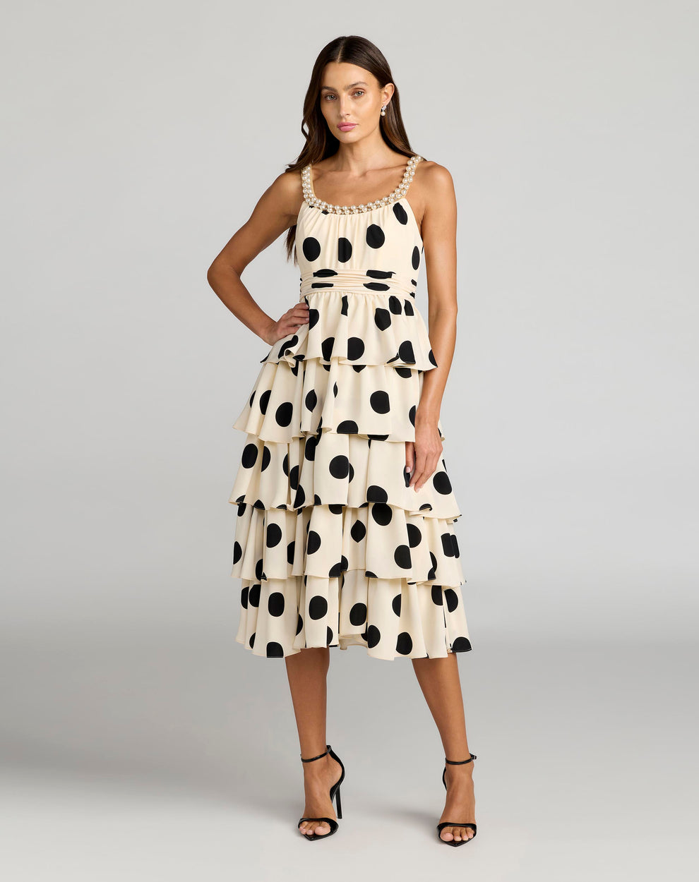 Cocktail Dresses Ruffle Short Print Midi Cocktail Dress Mac Duggal 27736 Black Ivory