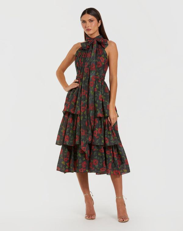 Floral Short Ruffle Cocktail Dress A Line Mac Duggal 27747