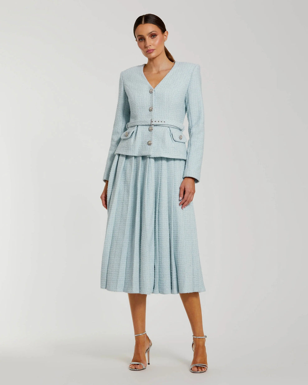 Cocktail Dresses Long Sleeve Short Pleated cocktail Dress Mac Duggal 27751 Powder Blue