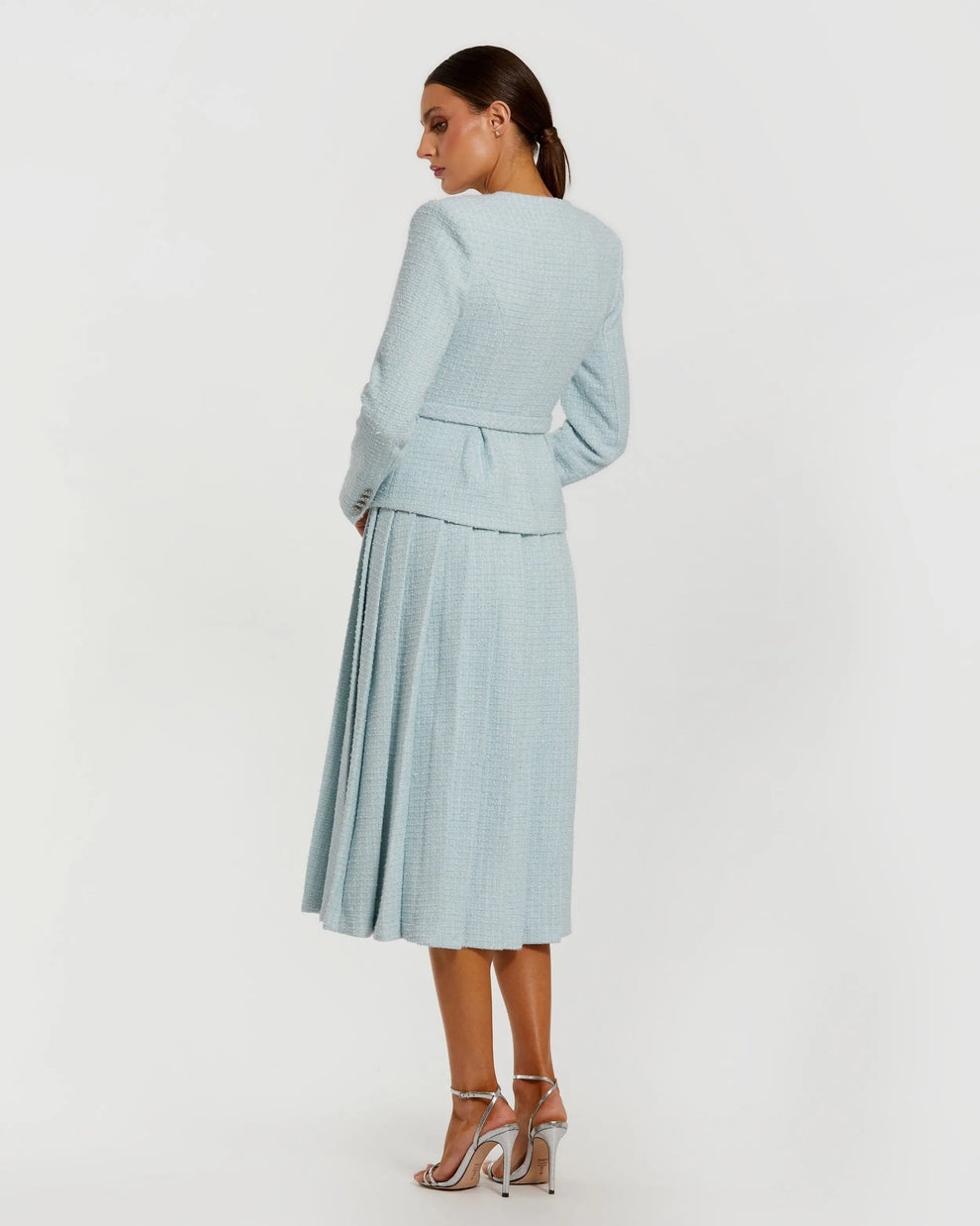 Cocktail Dresses Long Sleeve Short Pleated cocktail Dress Mac Duggal 27751 Powder Blue