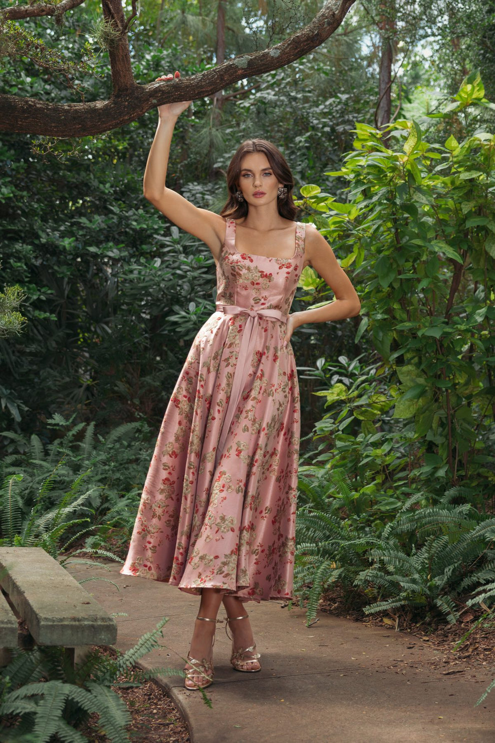 Cocktail Dresses A Line Short Floral Midi Cocktail Dress Mac Duggal 9927767P Pink Multi