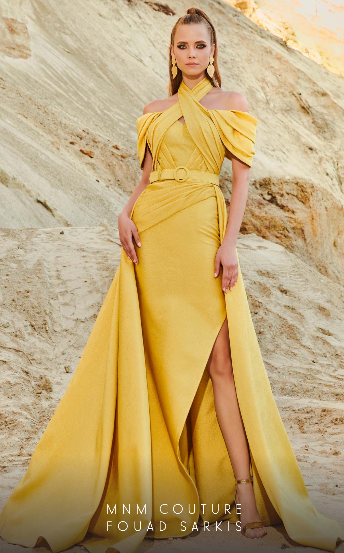 Off-the-Shoulder Floor-Length Satin Formal A-Line MNM Couture 2776