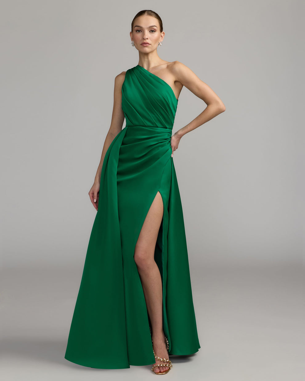 One-Shoulder Floor-Length Satin Formal A-Line Mac Duggal 27784