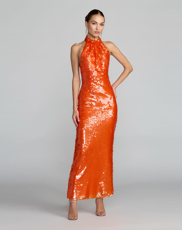 Prom Dresses Fitted Long Formal Sequin Prom Dress Mac Duggal 27794 Tangerine