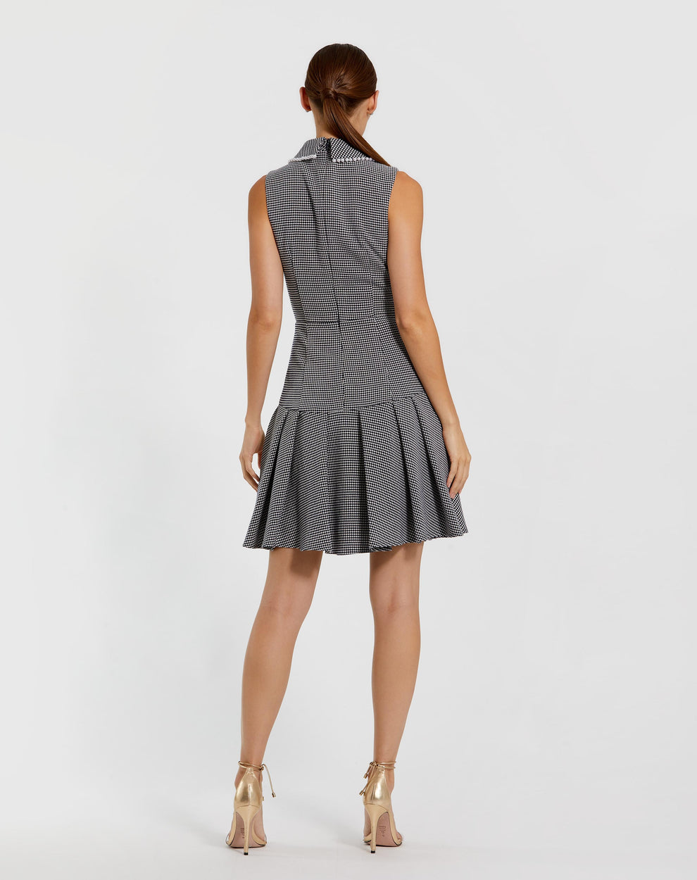 Cocktail Dresses Short Pleated Collared Mini Cocktail Dress Black White