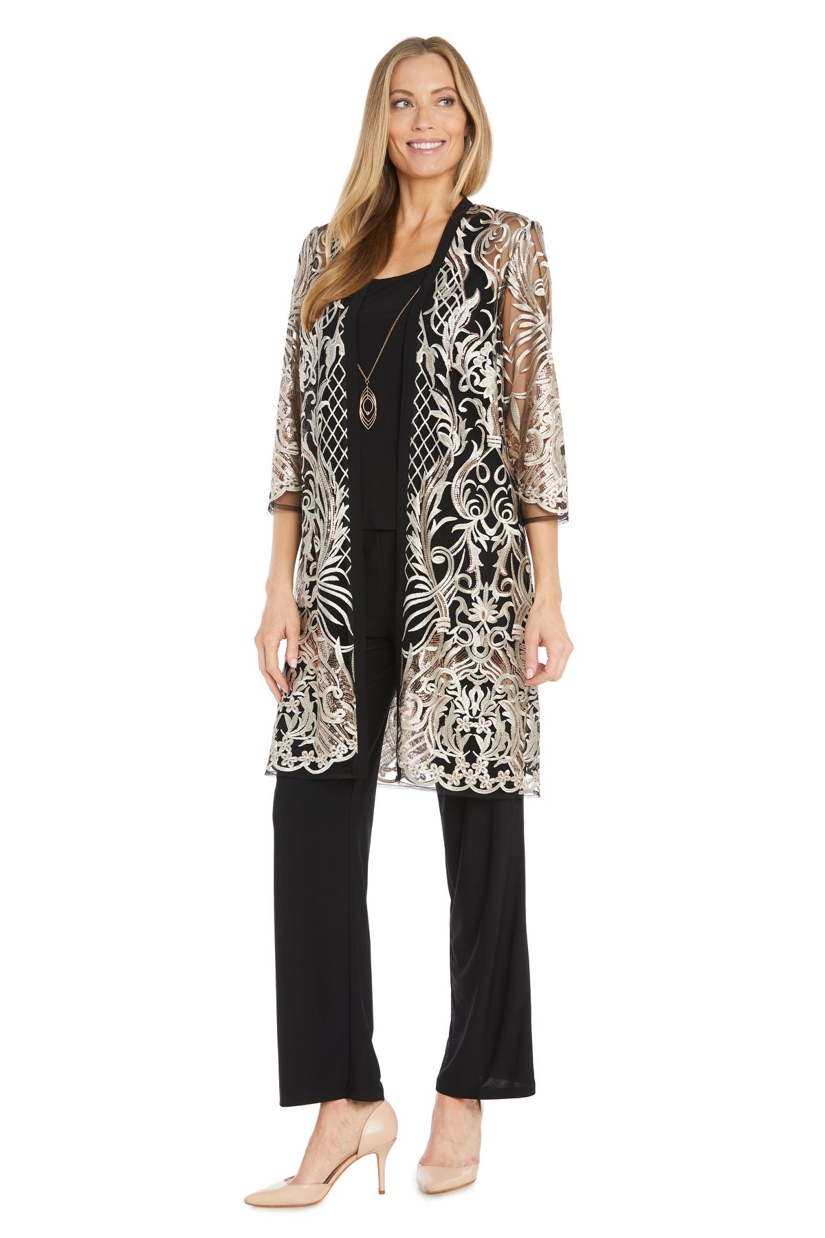 R&M Richards 2779 Long Sequin Formal Lace Pant Suit