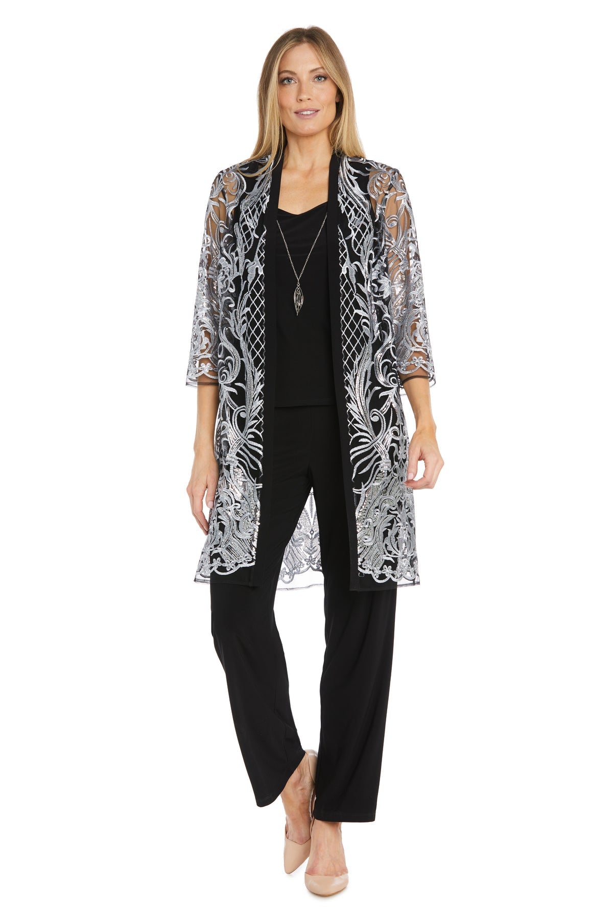 R&M Richards 2779 Long Sequin Formal Lace Pant Suit