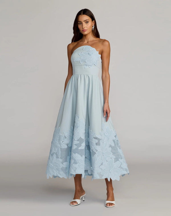 Strapless Tea-Length Crepe Formal A-Line Gown Mac Duggal 27806