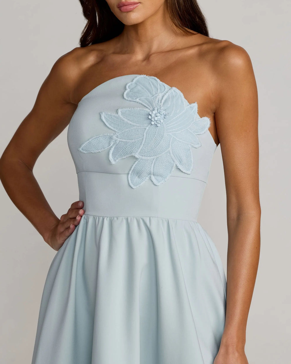 Strapless Tea-Length Crepe Formal A-Line Gown Mac Duggal 27806