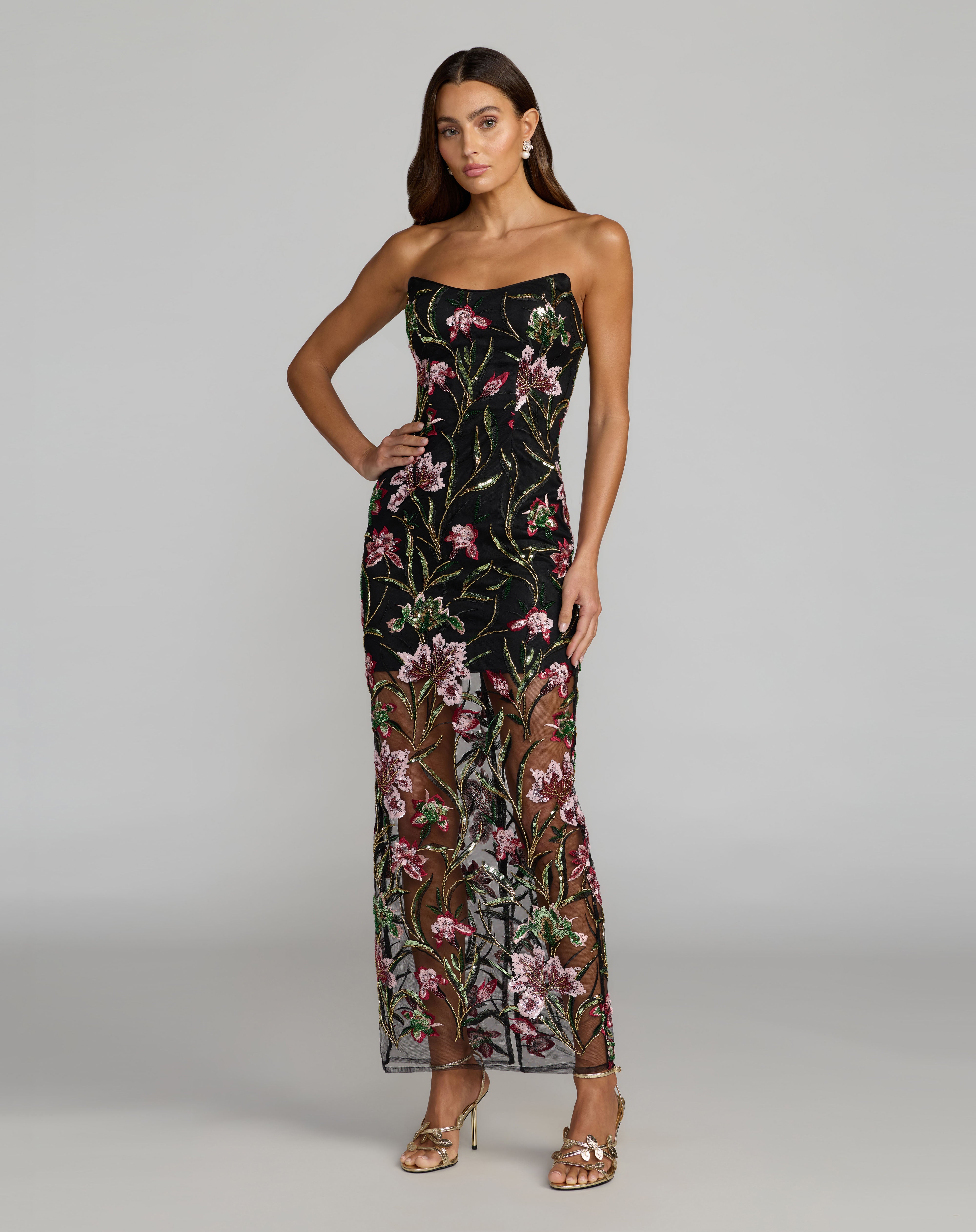 Strapless Straight Neck Floor-Length Tulle Prom Sheath/Column Mac Duggal 27814