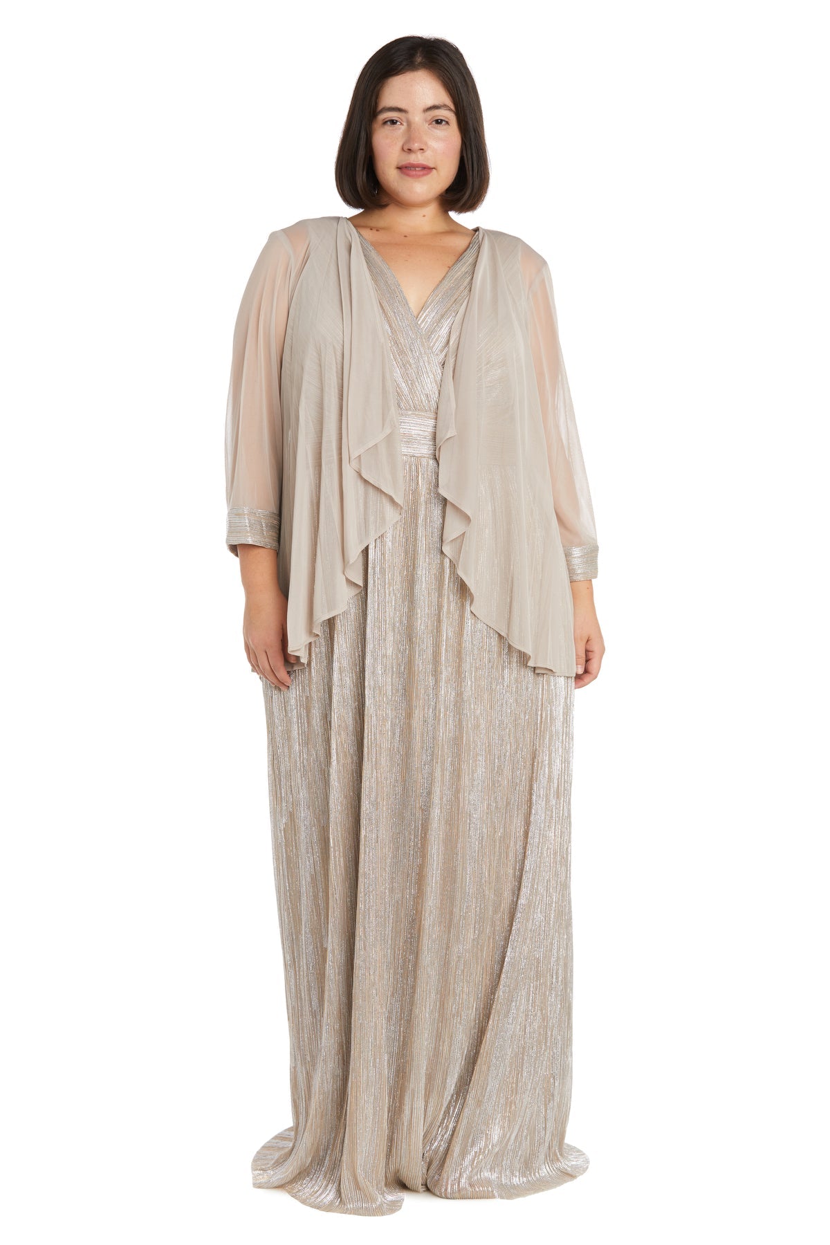 Plus Size Formal Dresses Two Piece Long Formal Plus Size Jacket Dress Champagne/Silver