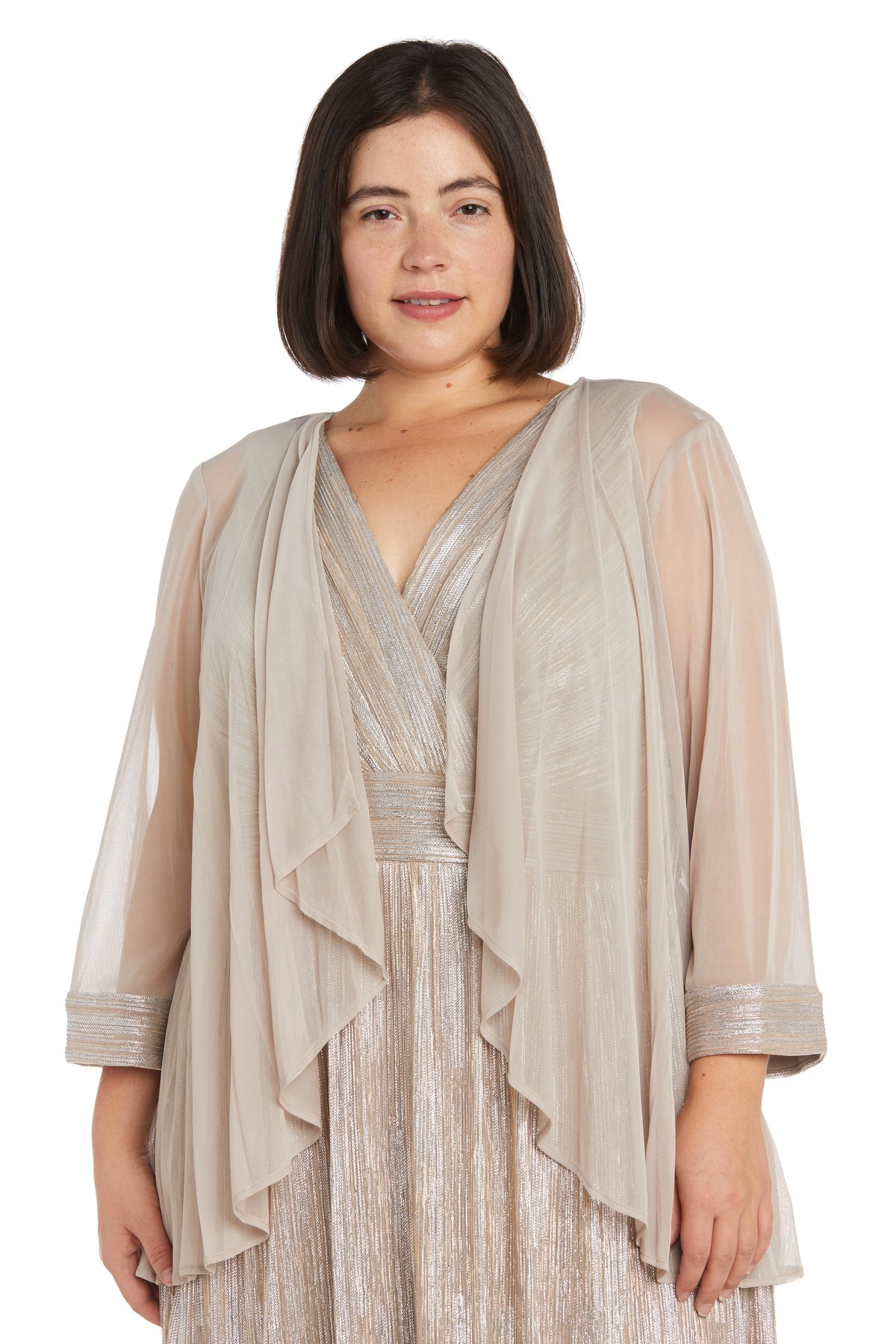 Plus Size Formal Dresses Two Piece Long Formal Plus Size Jacket Dress Champagne/Silver