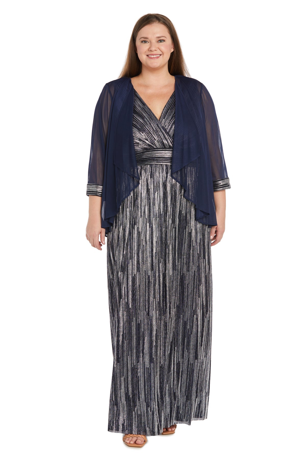 Plus Size Formal Dresses Two Piece Long Formal Plus Size Jacket Dress Navy/Silver