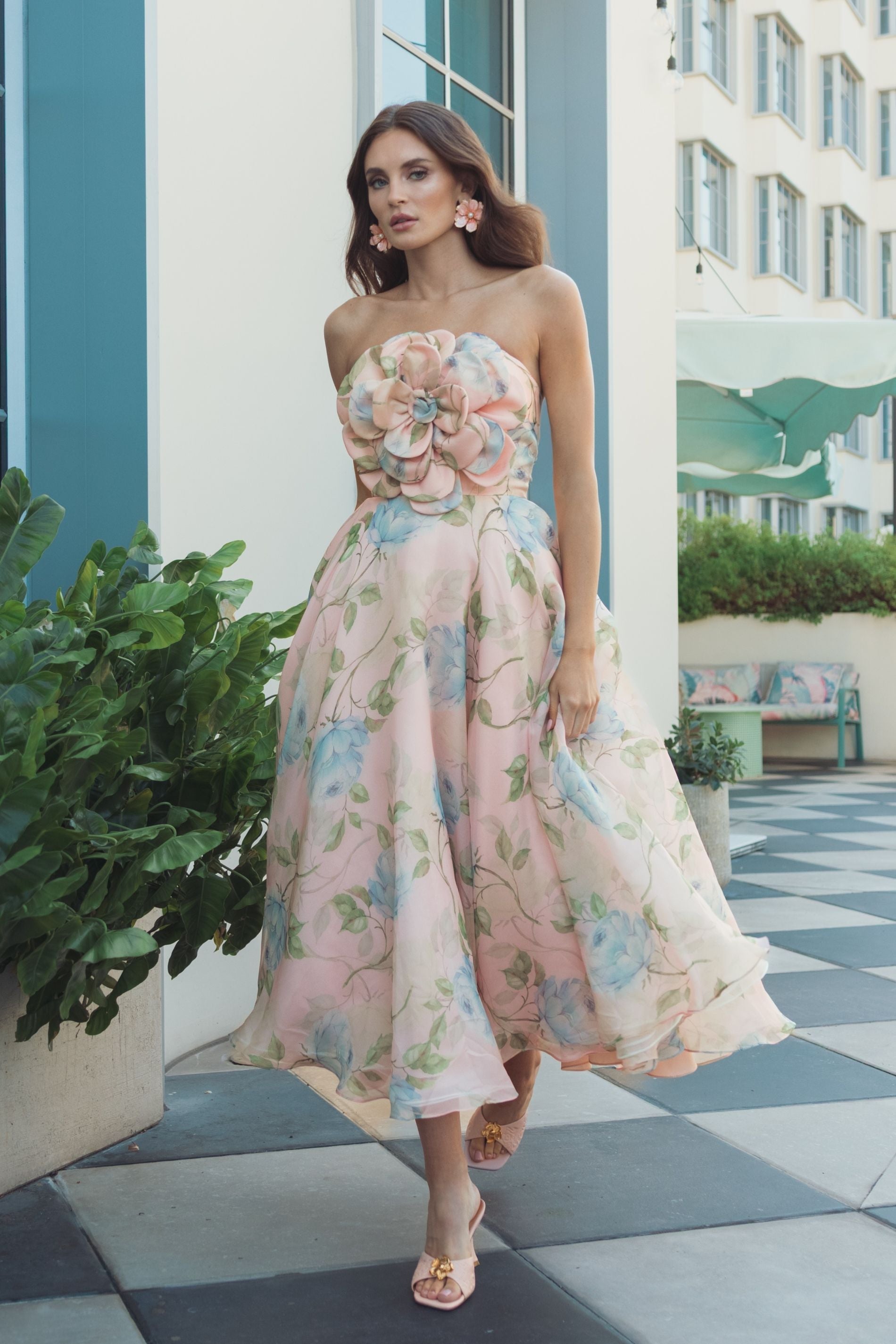 Cocktail Dresses Floral Tea Length Short Cocktail Dress Mac Duggal 27822 Powder Blue Multi