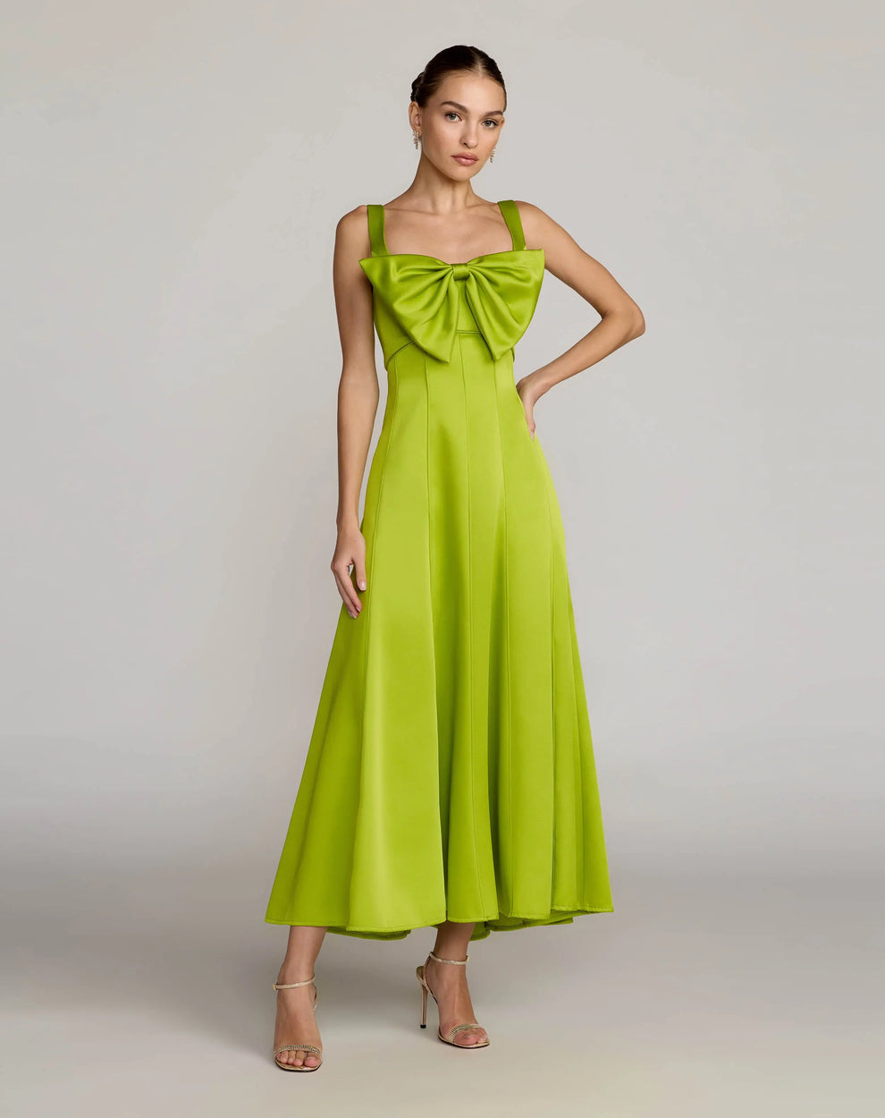 Square Neck Tea-Length Satin Formal A-Line Dress Mac Duggal 27826