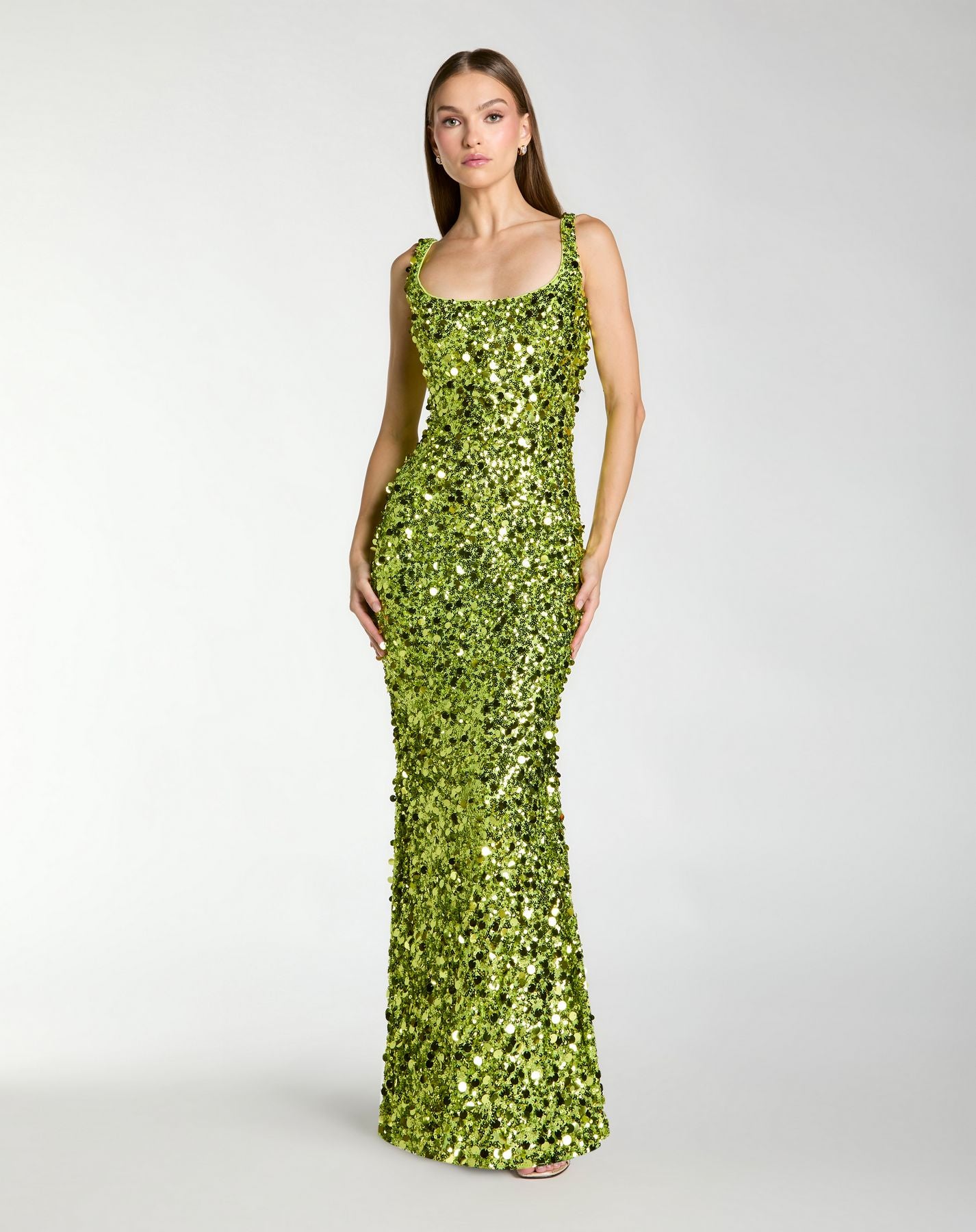 Prom Dresses Long Sequin Prom Dress - Fitted Formal - Mac Duggal 27838 Apple Green-Mesh-27838-Sequin