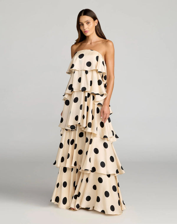 Strapless Long Polka Dot Formal Gown by Mac Duggal 27845