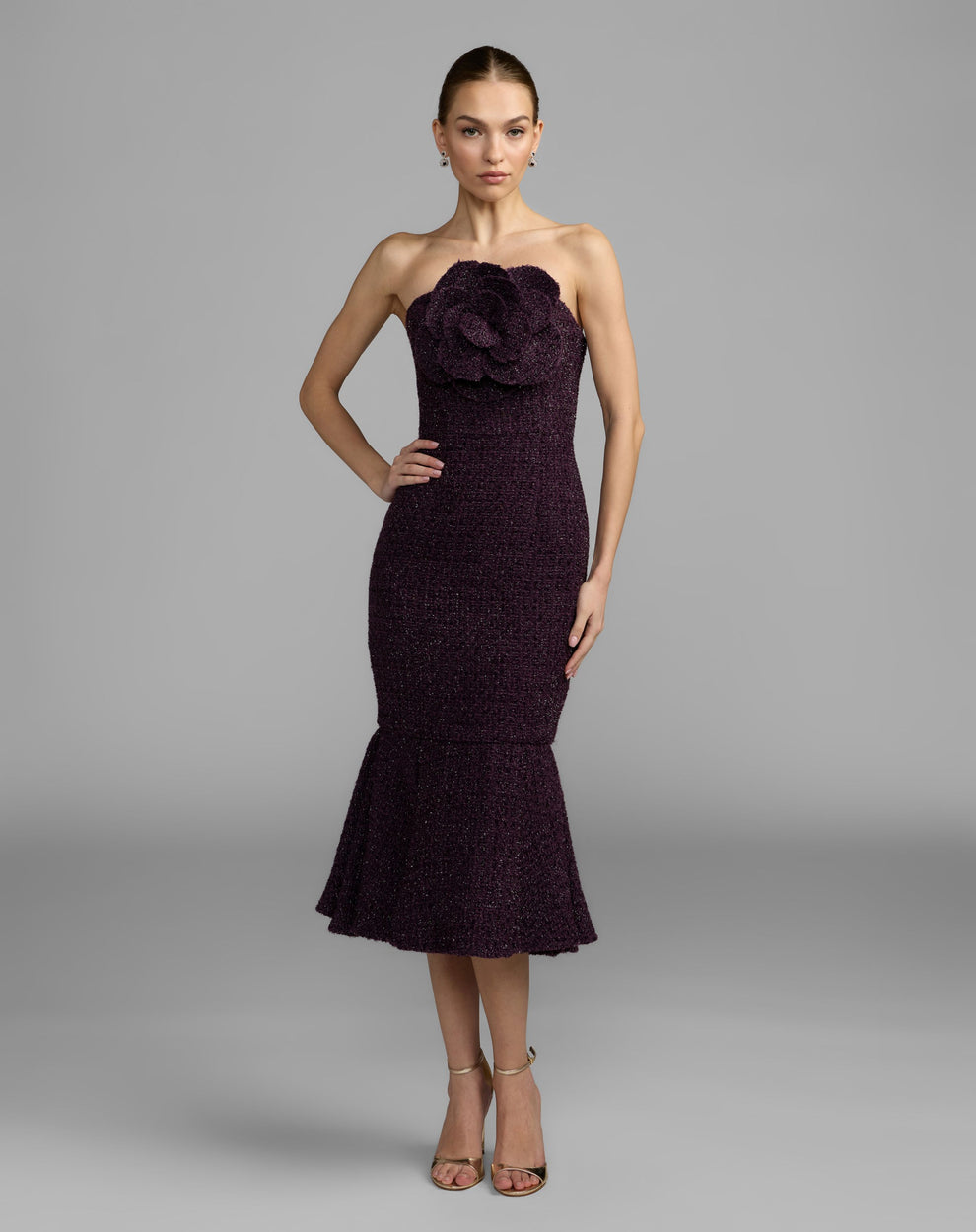 Strapless Curved Neck Midi Lace Cocktail Mermaid Mac Duggal 27869