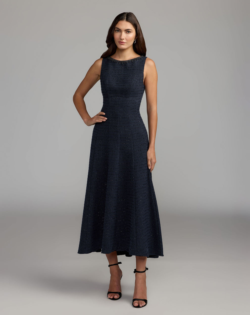 Bateau Midi Crepe Cocktail A-Line Mac Duggal 27870